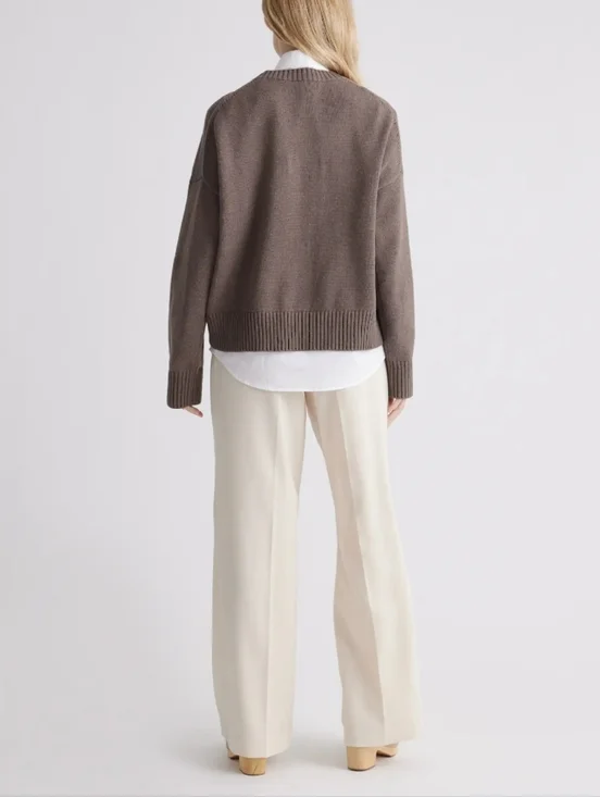 Quince Boyfriend Crew 100%Organic Cotton Sweater Heather Brown - Picture 10 of 16